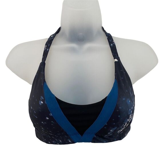 Vie Active Small Sports Bra Blue Printed Racerback Pullover Workout - Picture 1 of 5